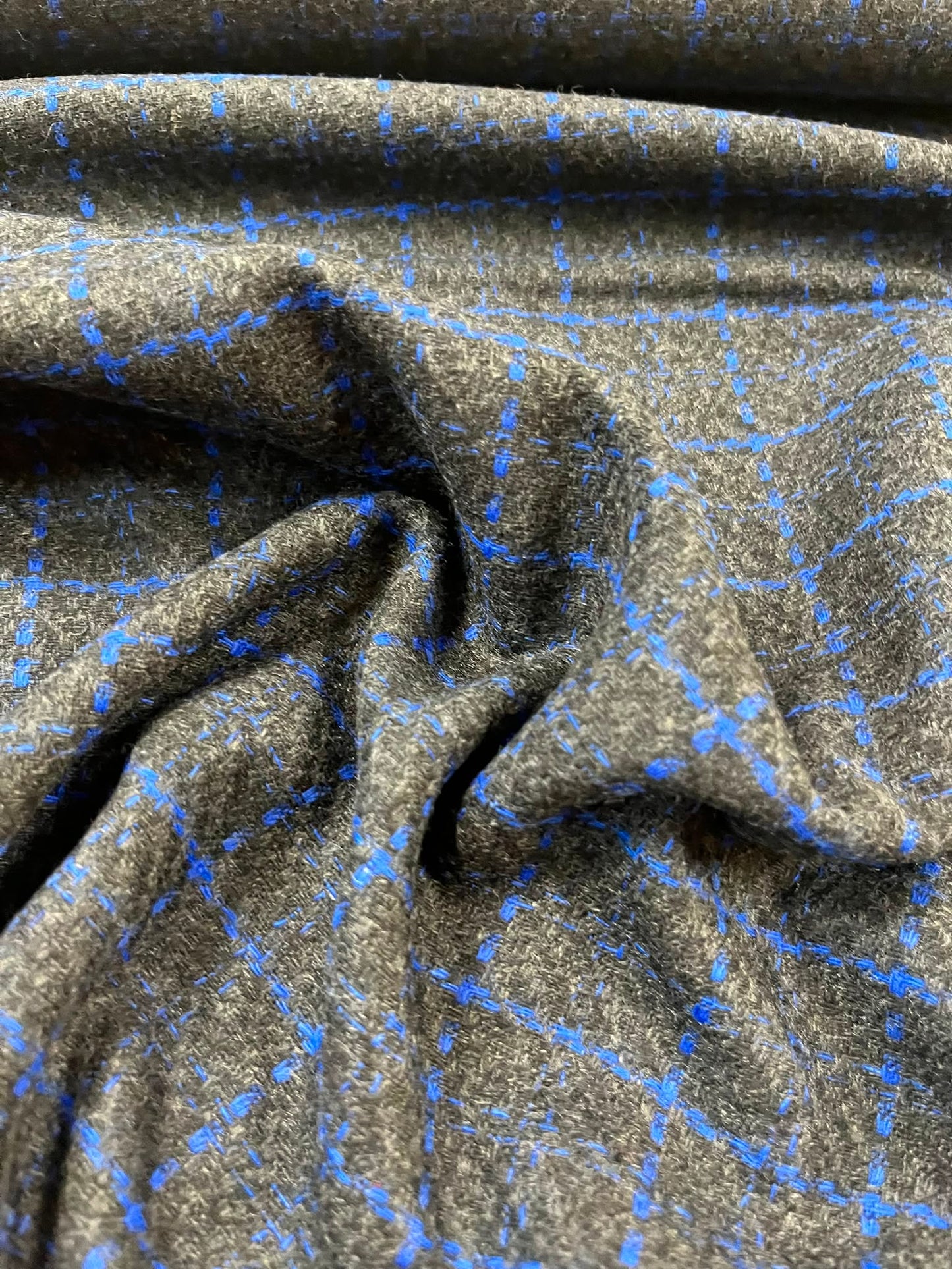 Tejido Invierno Cuadros Gris Azul