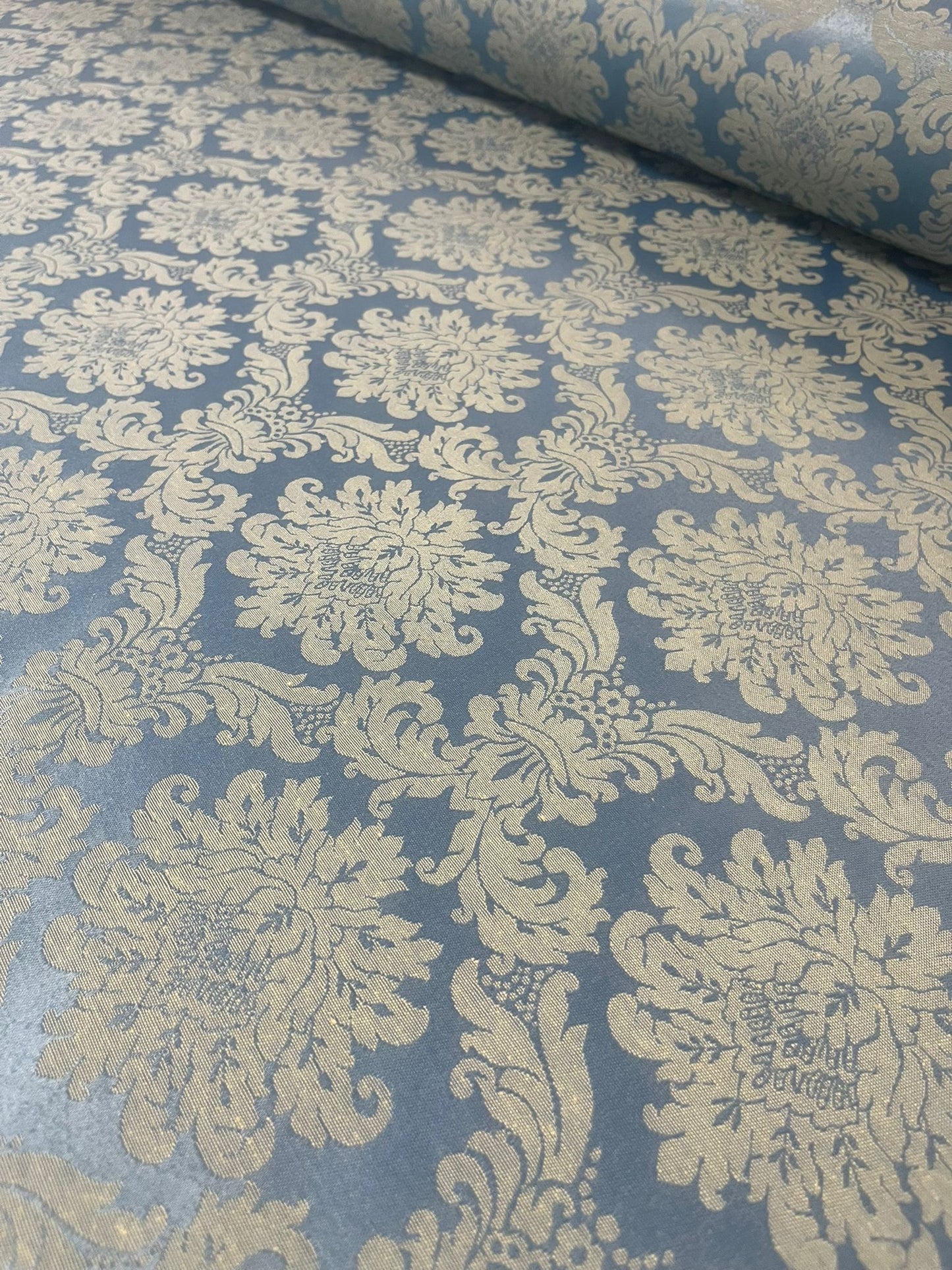 Tela Damasco Azul Plata