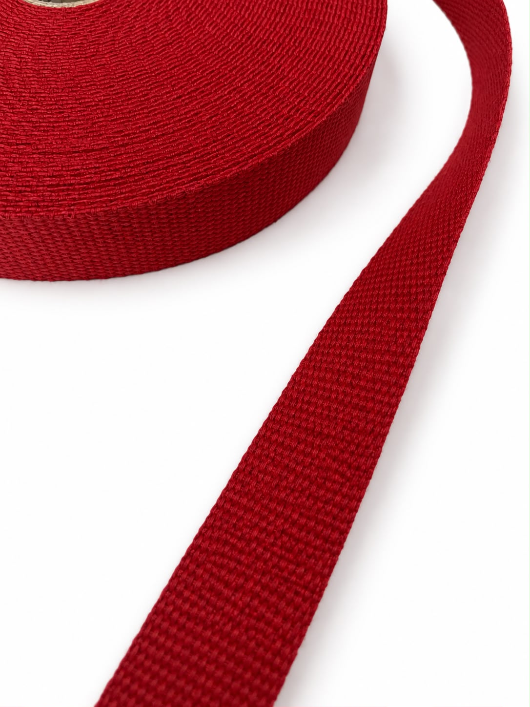 Rollo de cinta de algodón rojo granate de 30 mm con textura tejida