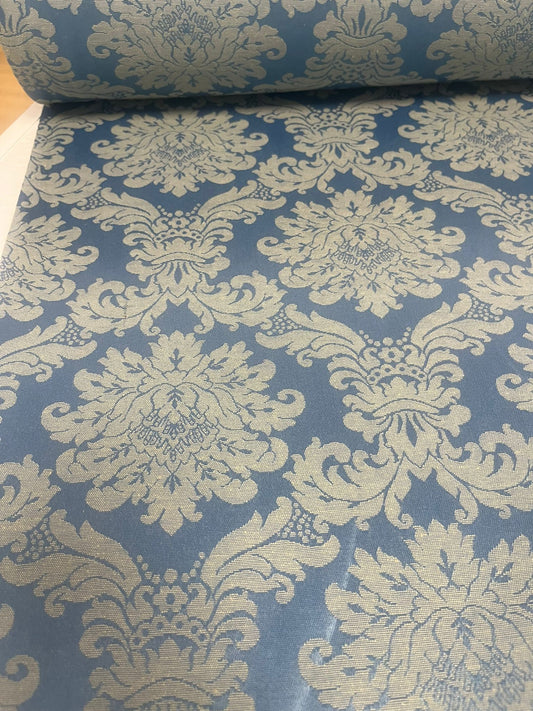 Tela Damasco Azul Plata