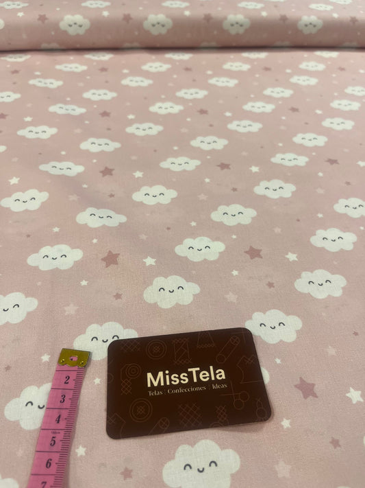 Tela Infantil Nubes Rosa