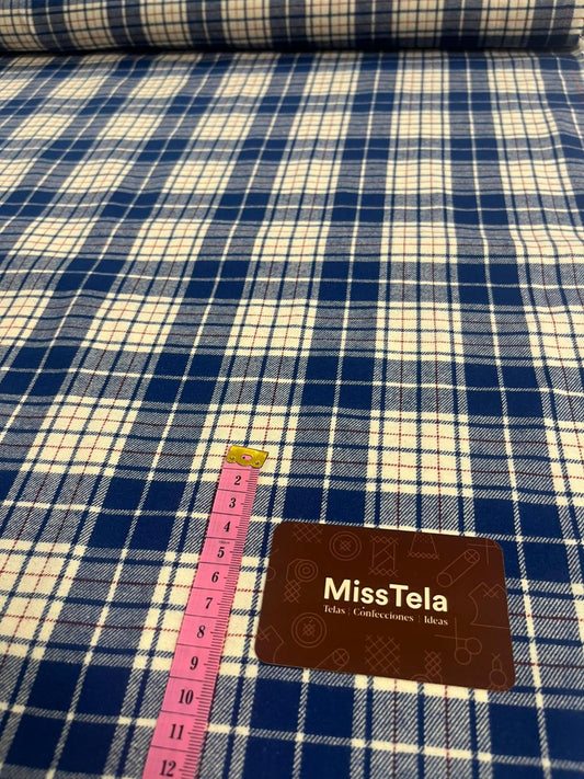 Viyela Cuadros Azul y Beige