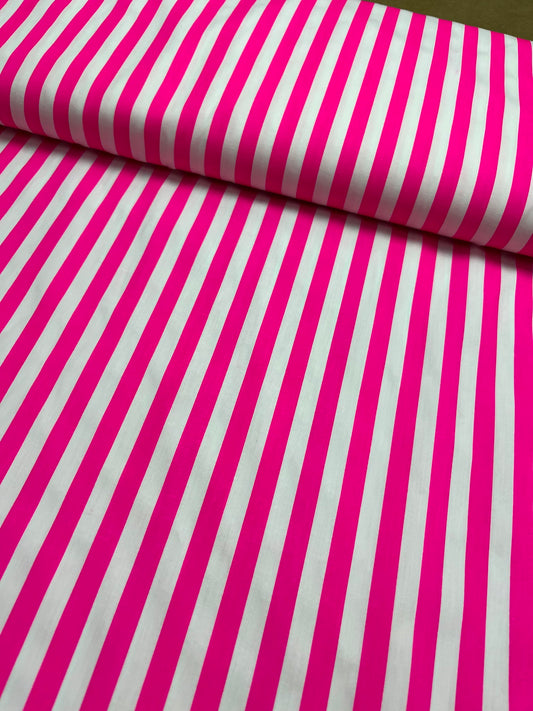 Tejido de Algodón Rayas Fucsia y Blanco