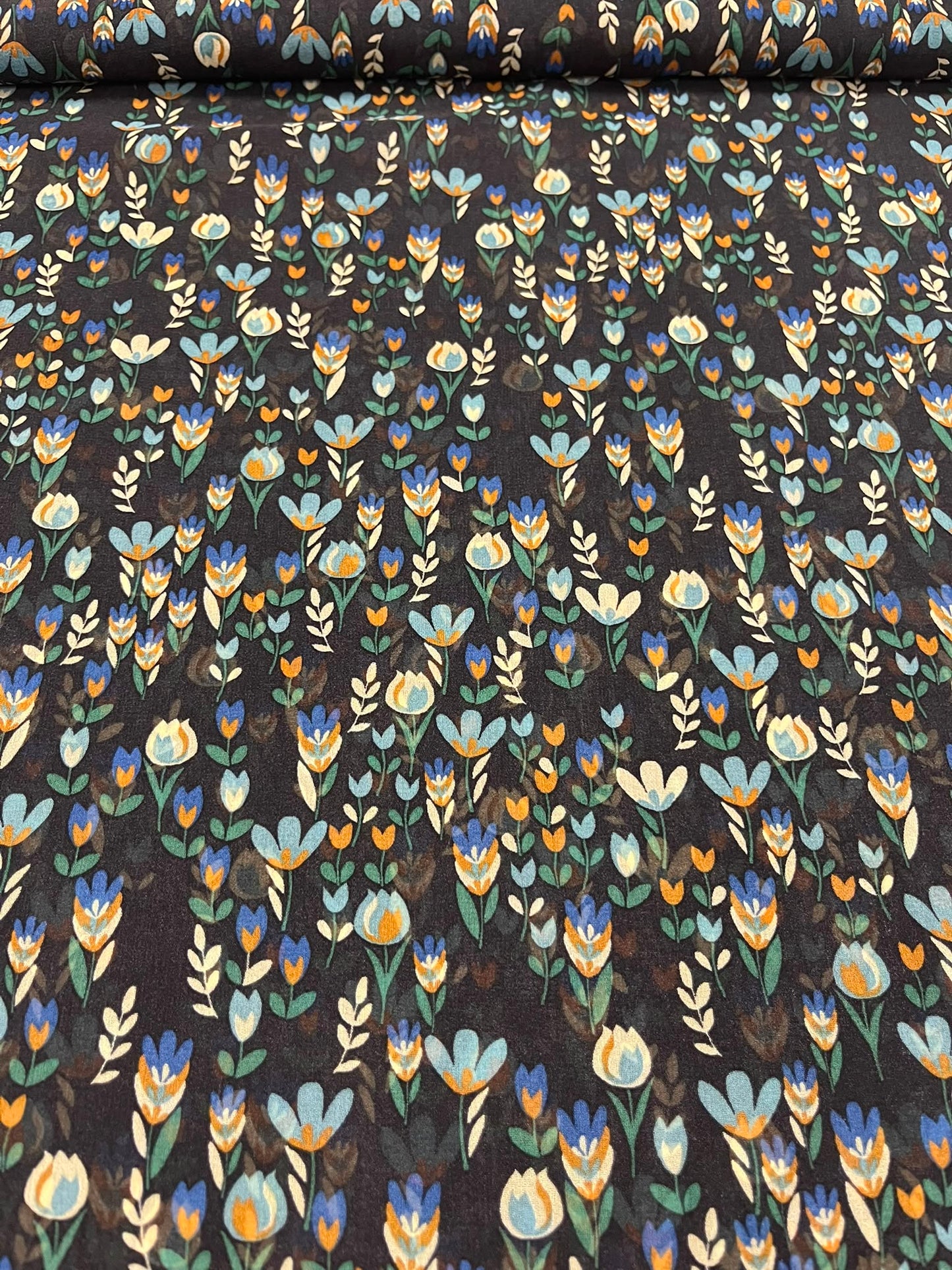 Gasa Flores Tulipanes Negro