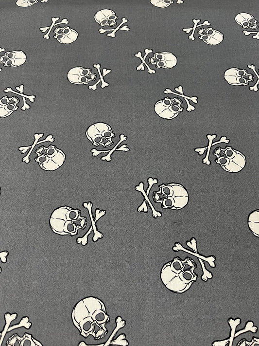 Algodón Calaveras Fondo Gris - detalle estampado completo