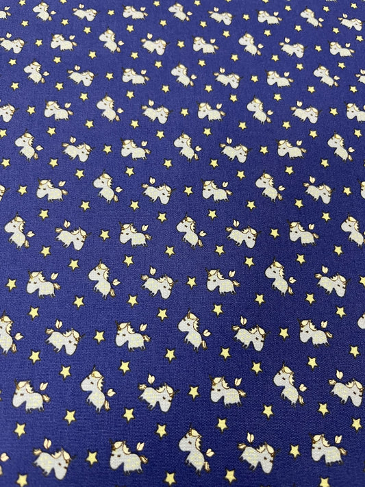 Algodón Unicornios Blancos Azul - detalle estampado completo