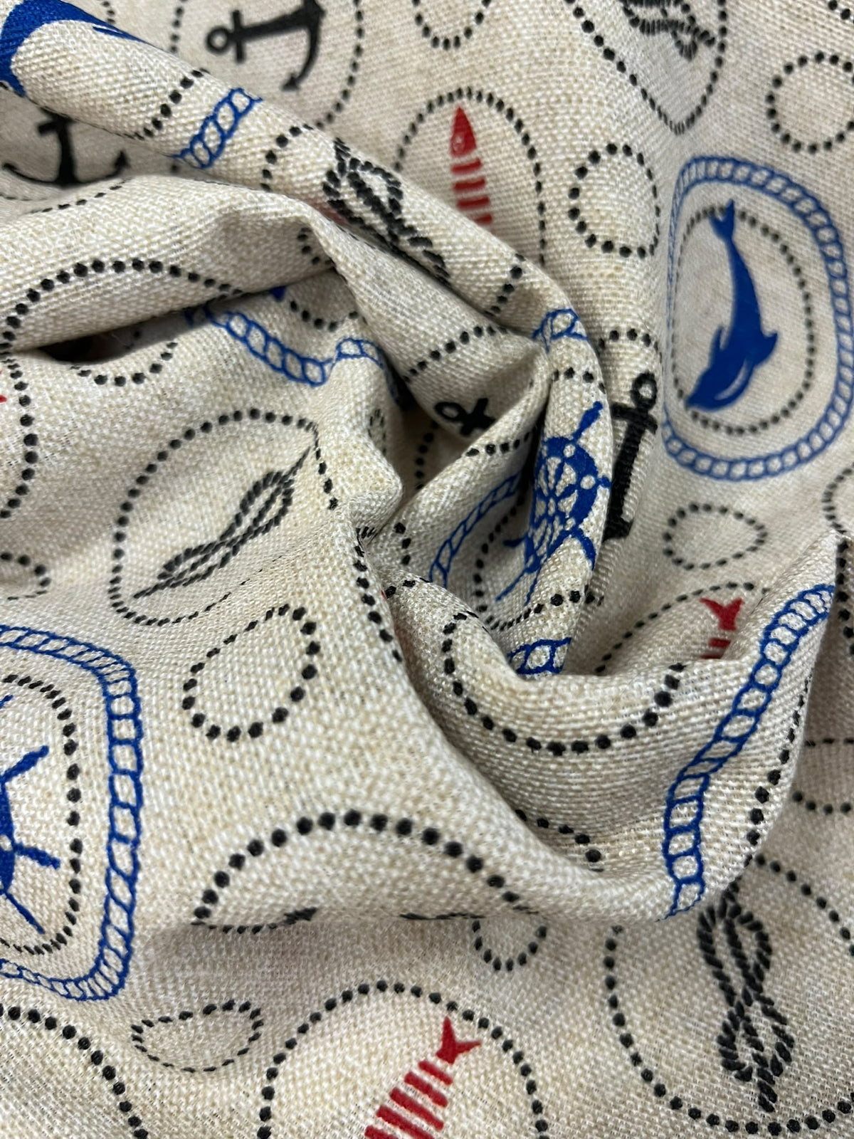Loneta estampado marino náutico - detalle caída