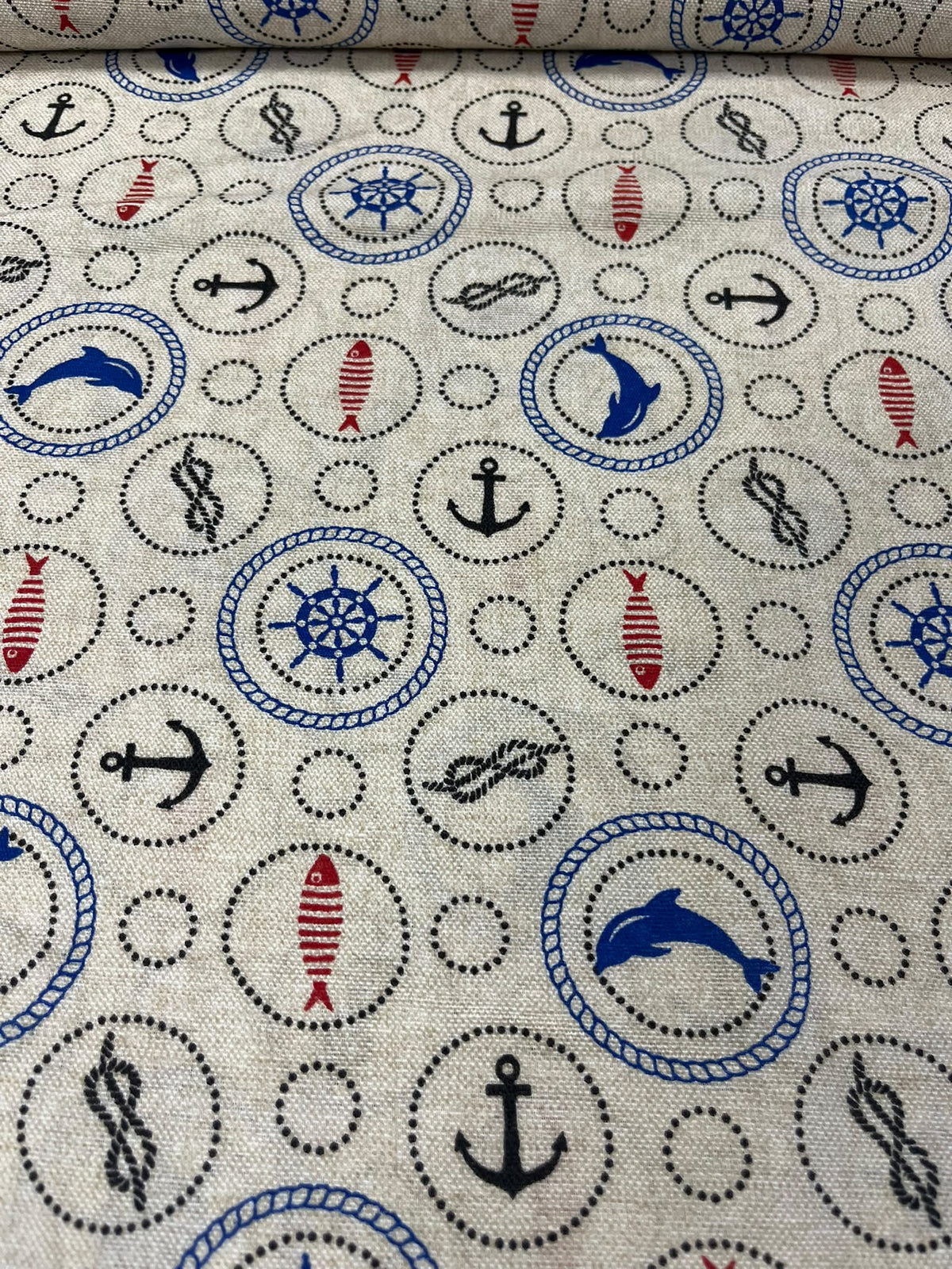 Loneta estampado marino náutico - detalle diseño completo