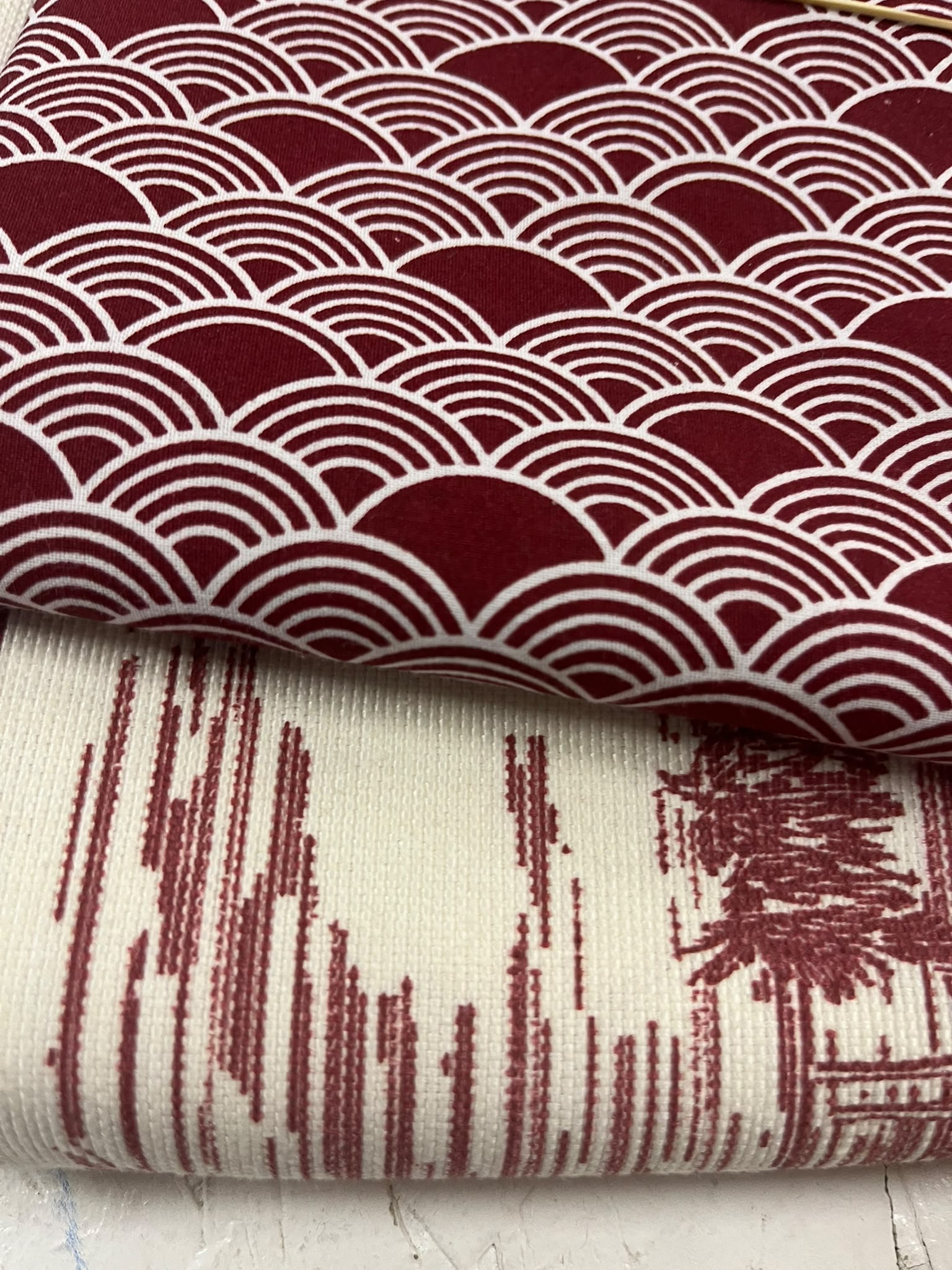 Lote Granate 1m - estampado ondas y japonés