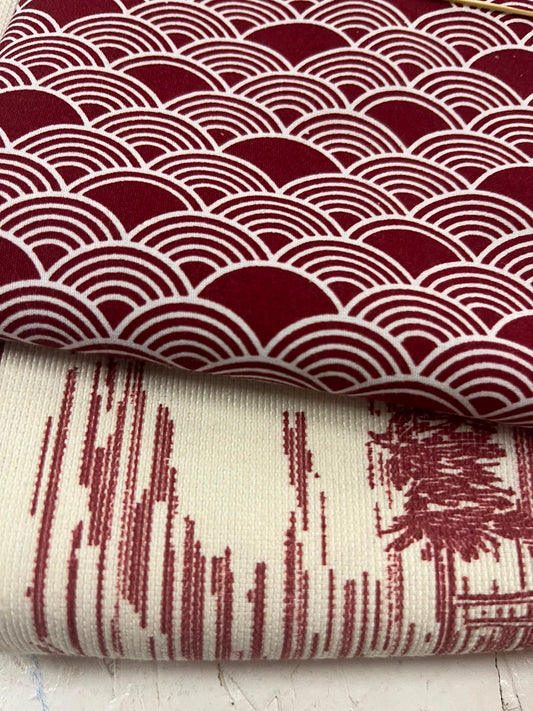 Lote Granate 1m - estampado ondas y japonés