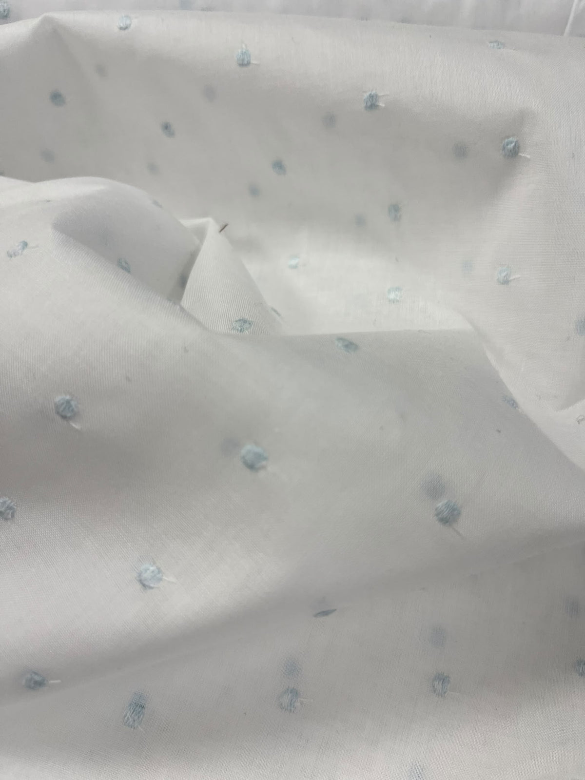 Plumeti Blanco Punto Azul - detalle lunares bordados