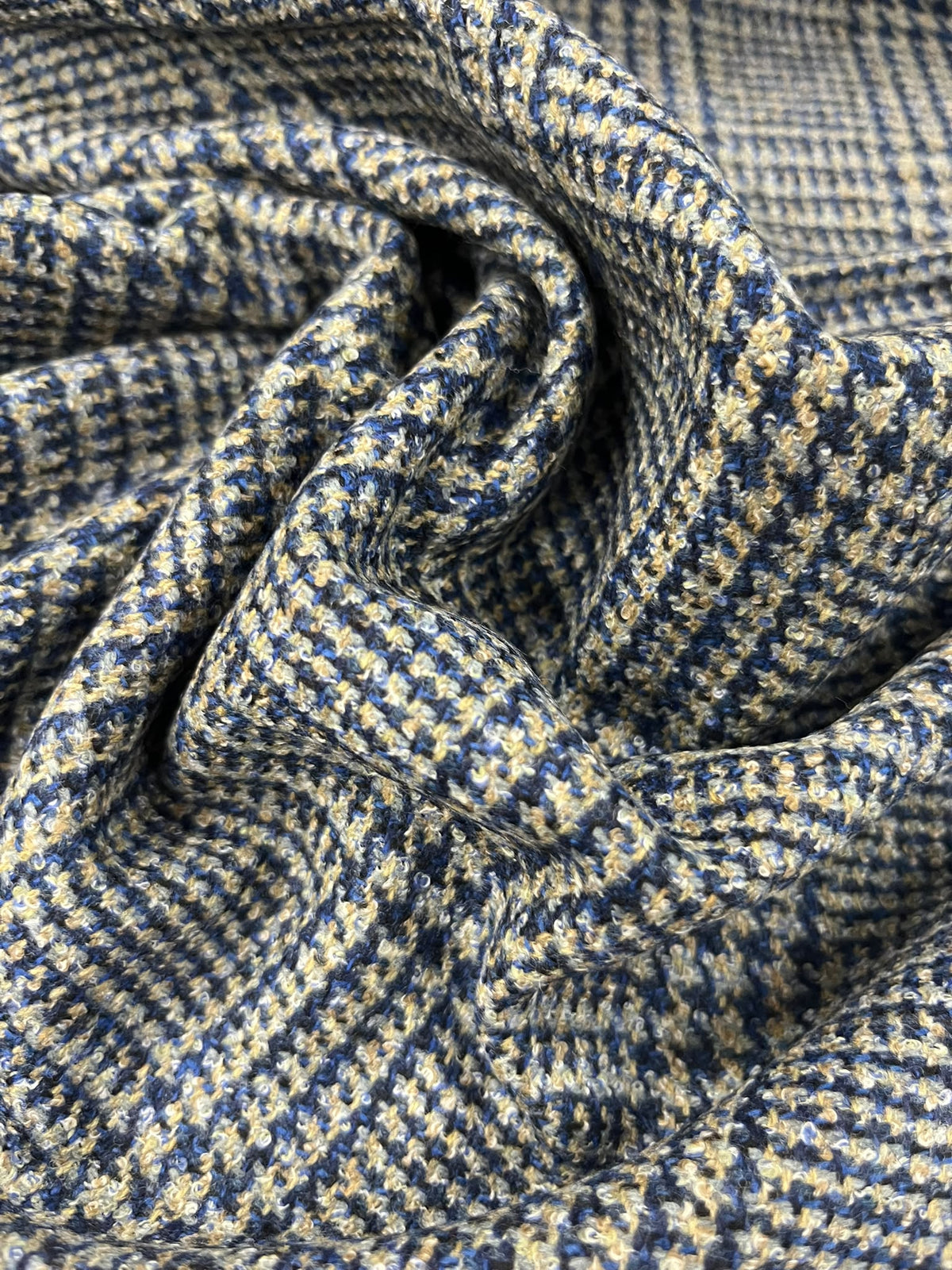 Tweed Cuadros Azul y Gris - detalle textura bouclé
